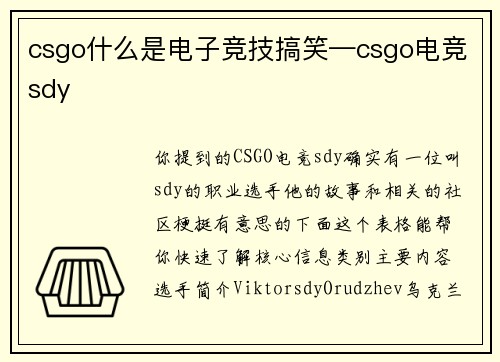 csgo什么是电子竞技搞笑—csgo电竞sdy