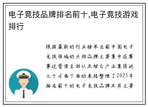 电子竞技品牌排名前十,电子竞技游戏排行